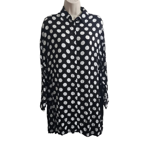 Zara Dresses & Skirts - ZARA Black White Polka Dot Shirt Dress Size M